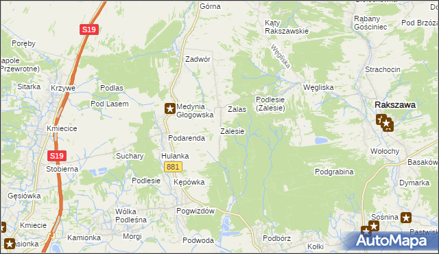 mapa Zalesie gmina Czarna, Zalesie gmina Czarna na mapie Targeo
