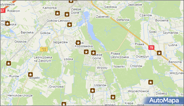 mapa Zalesie Górne, Zalesie Górne na mapie Targeo