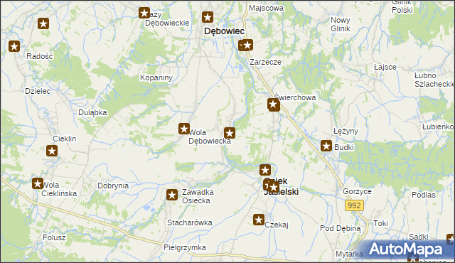 mapa Załęże gmina Osiek Jasielski, Załęże gmina Osiek Jasielski na mapie Targeo