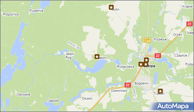 mapa Załom gmina Człopa, Załom gmina Człopa na mapie Targeo