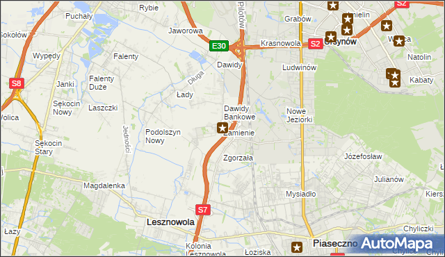 mapa Zamienie gmina Lesznowola, Zamienie gmina Lesznowola na mapie Targeo