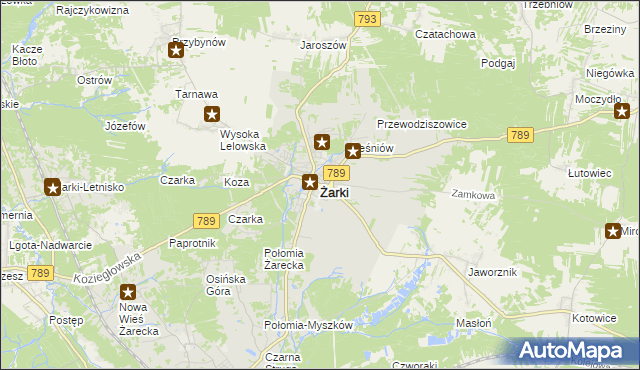 mapa Żarki powiat myszkowski, Żarki powiat myszkowski na mapie Targeo