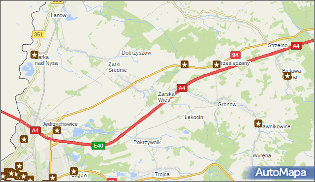 mapa Żarska Wieś, Żarska Wieś na mapie Targeo