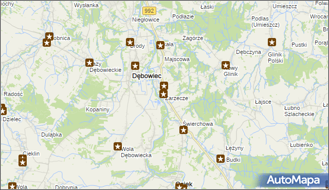 mapa Zarzecze gmina Dębowiec, Zarzecze gmina Dębowiec na mapie Targeo