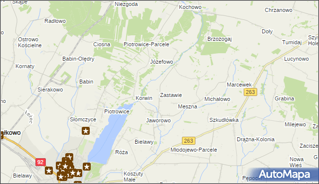 mapa Zastawie gmina Słupca, Zastawie gmina Słupca na mapie Targeo