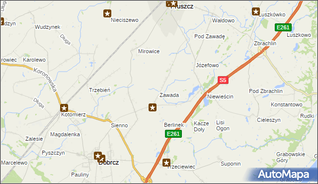 mapa Zawada gmina Pruszcz, Zawada gmina Pruszcz na mapie Targeo