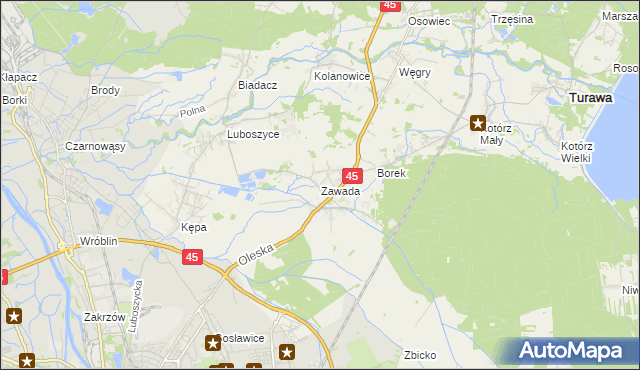 mapa Zawada gmina Turawa, Zawada gmina Turawa na mapie Targeo