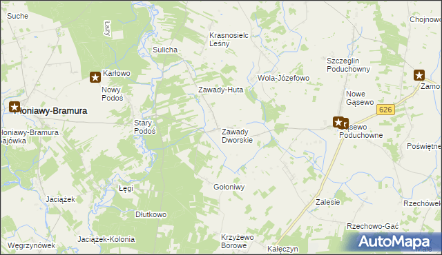 mapa Zawady Dworskie gmina Płoniawy-Bramura, Zawady Dworskie gmina Płoniawy-Bramura na mapie Targeo