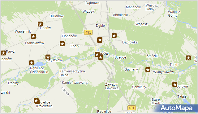 mapa Zawady gmina Popów, Zawady gmina Popów na mapie Targeo