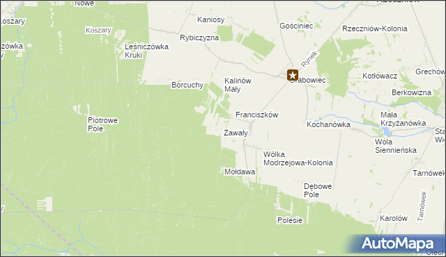 mapa Zawały gmina Rzeczniów, Zawały gmina Rzeczniów na mapie Targeo