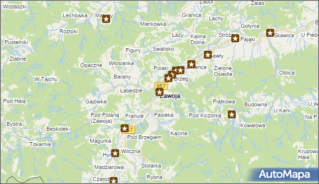 mapa Zawoja, Zawoja na mapie Targeo