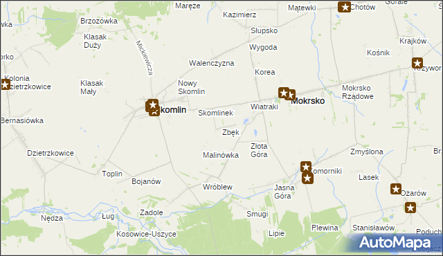 mapa Zbęk gmina Skomlin, Zbęk gmina Skomlin na mapie Targeo