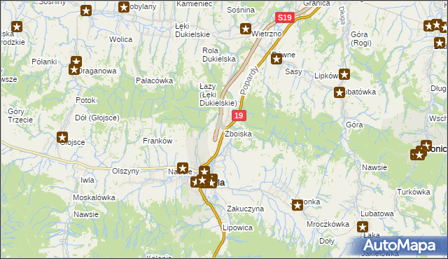 mapa Zboiska gmina Dukla, Zboiska gmina Dukla na mapie Targeo