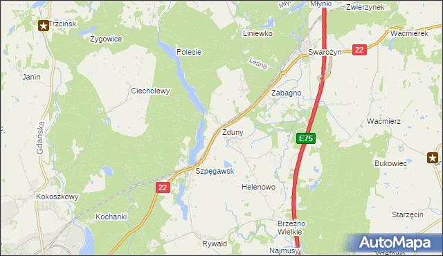 mapa Zduny gmina Starogard Gdański, Zduny gmina Starogard Gdański na mapie Targeo