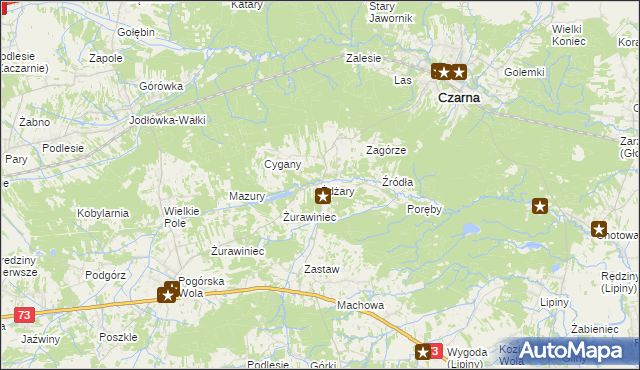 mapa Żdżary gmina Czarna, Żdżary gmina Czarna na mapie Targeo