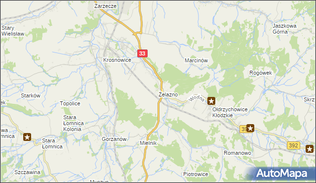 mapa Żelazno gmina Kłodzko, Żelazno gmina Kłodzko na mapie Targeo