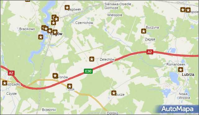 mapa Żelechów gmina Łagów, Żelechów gmina Łagów na mapie Targeo