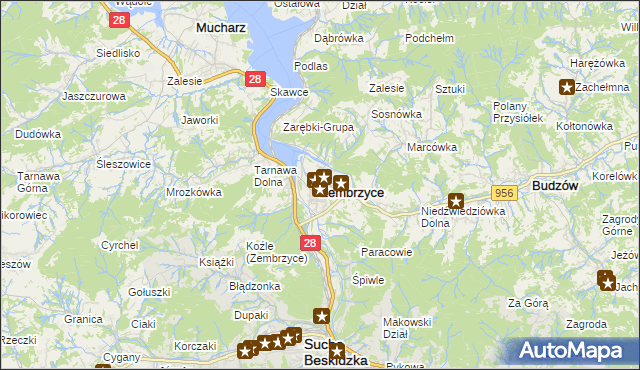 mapa Zembrzyce, Zembrzyce na mapie Targeo