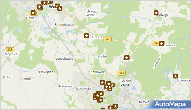 mapa Żerków gmina Brzeg Dolny, Żerków gmina Brzeg Dolny na mapie Targeo