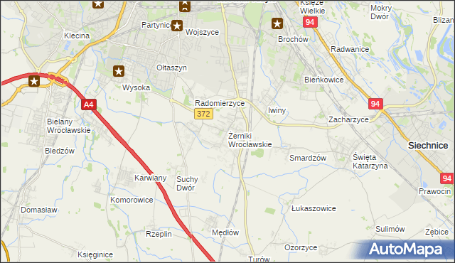 mapa Żerniki Wrocławskie, Żerniki Wrocławskie na mapie Targeo