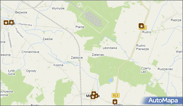 mapa Zieleniec gmina Milanów, Zieleniec gmina Milanów na mapie Targeo