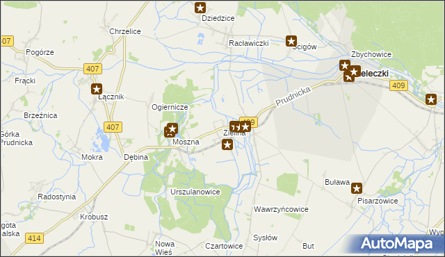 mapa Zielina, Zielina na mapie Targeo