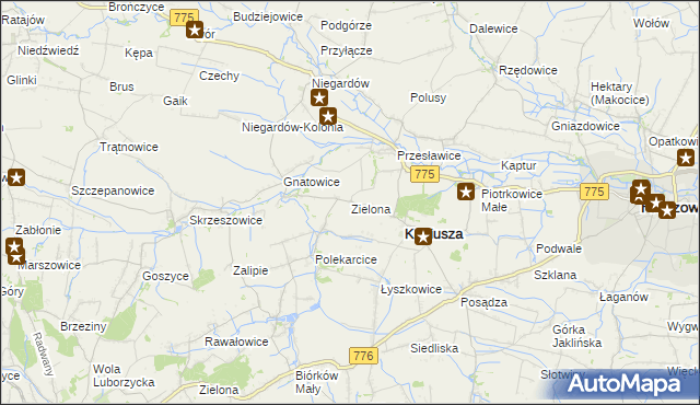 mapa Zielona gmina Koniusza, Zielona gmina Koniusza na mapie Targeo