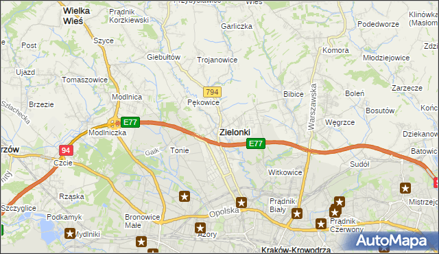 mapa Zielonki powiat krakowski, Zielonki powiat krakowski na mapie Targeo