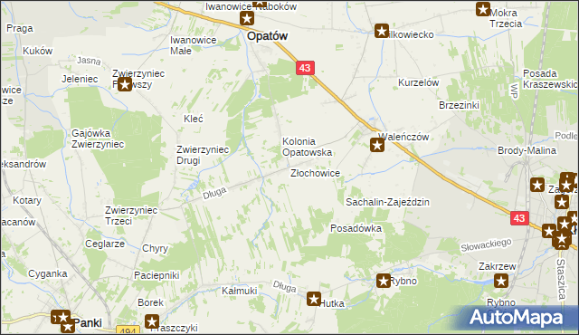 mapa Złochowice, Złochowice na mapie Targeo