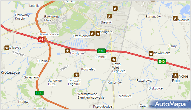 mapa Złotniki gmina Krotoszyce, Złotniki gmina Krotoszyce na mapie Targeo