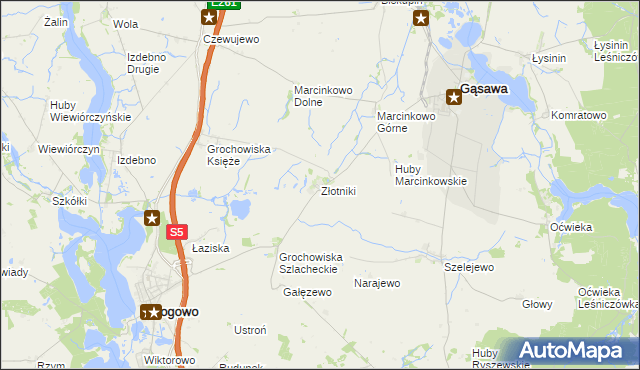 mapa Złotniki gmina Rogowo, Złotniki gmina Rogowo na mapie Targeo