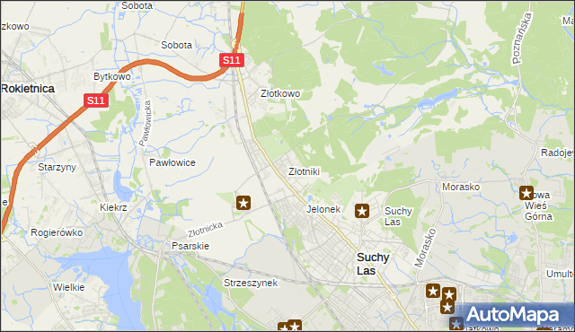 mapa Złotniki gmina Suchy Las, Złotniki gmina Suchy Las na mapie Targeo