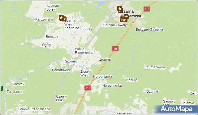 mapa Złotoria gmina Czarna Białostocka, Złotoria gmina Czarna Białostocka na mapie Targeo