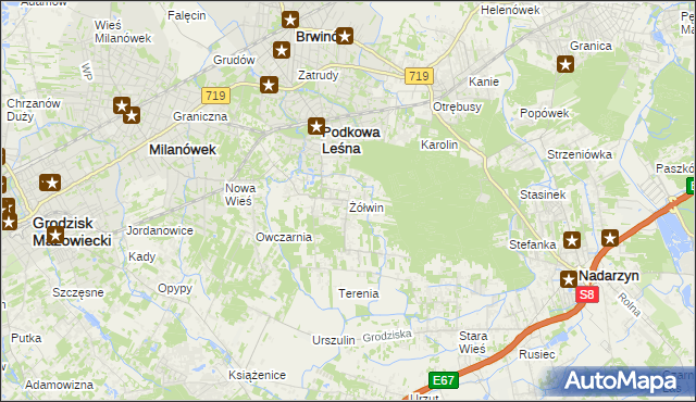 mapa Żółwin gmina Brwinów, Żółwin gmina Brwinów na mapie Targeo