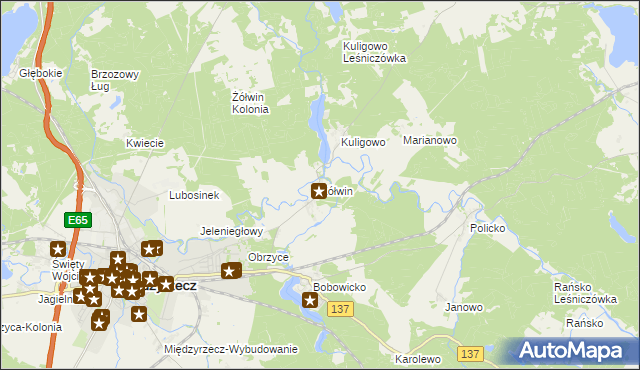 mapa Żółwin gmina Międzyrzecz, Żółwin gmina Międzyrzecz na mapie Targeo