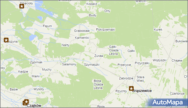 mapa Żuraw gmina Brąszewice, Żuraw gmina Brąszewice na mapie Targeo