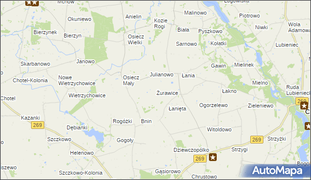 mapa Żurawice gmina Boniewo, Żurawice gmina Boniewo na mapie Targeo