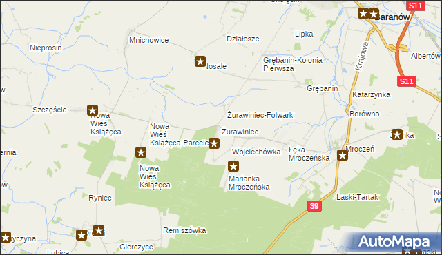 mapa Żurawiniec gmina Baranów, Żurawiniec gmina Baranów na mapie Targeo