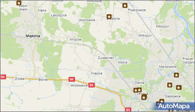 mapa Żurawiniec gmina Miękinia, Żurawiniec gmina Miękinia na mapie Targeo