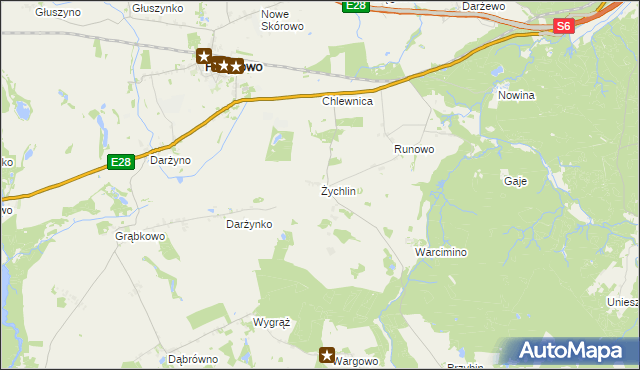mapa Żychlin gmina Potęgowo, Żychlin gmina Potęgowo na mapie Targeo