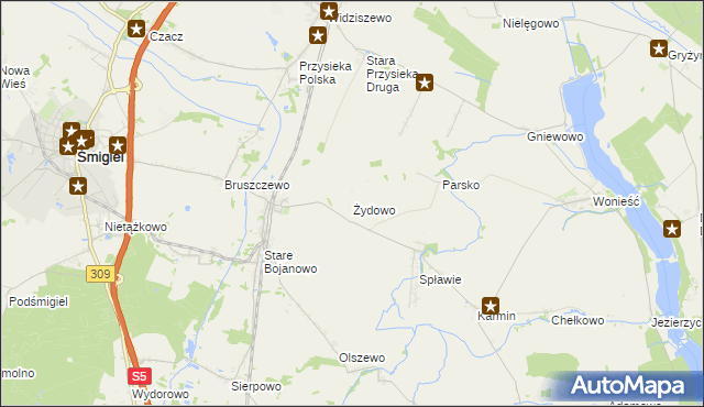 mapa Żydowo gmina Śmigiel, Żydowo gmina Śmigiel na mapie Targeo