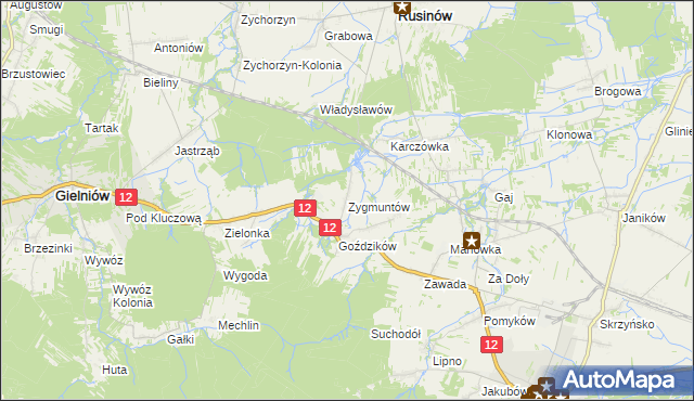mapa Zygmuntów gmina Gielniów, Zygmuntów gmina Gielniów na mapie Targeo