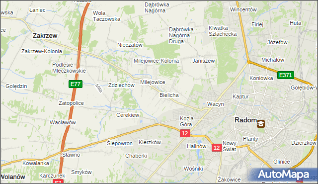 mapa Bielicha, Bielicha na mapie Targeo