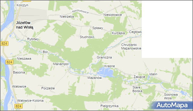 mapa Graniczna gmina Józefów nad Wisłą, Graniczna gmina Józefów nad Wisłą na mapie Targeo