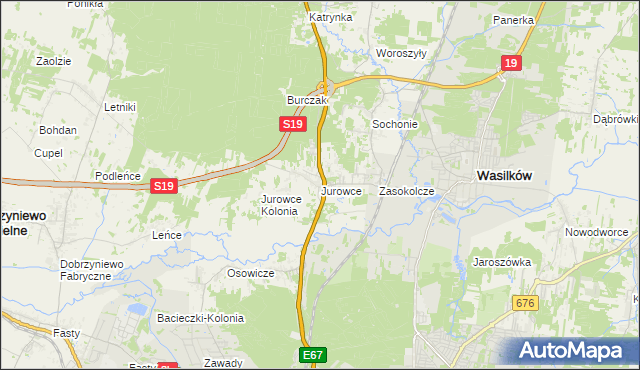mapa Jurowce gmina Wasilków, Jurowce gmina Wasilków na mapie Targeo