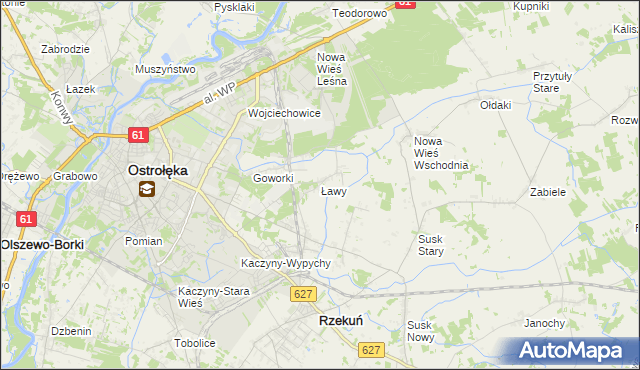 mapa Ławy gmina Rzekuń, Ławy gmina Rzekuń na mapie Targeo