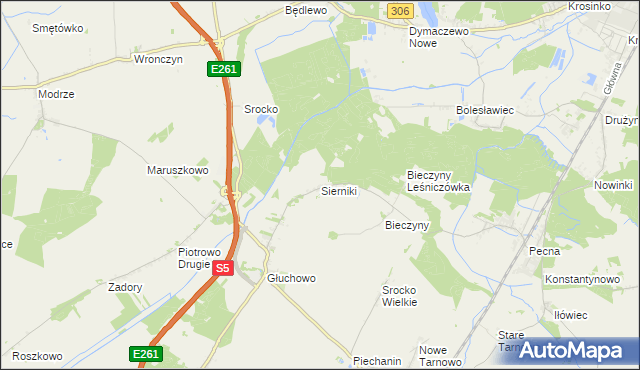 mapa Sierniki gmina Czempiń, Sierniki gmina Czempiń na mapie Targeo