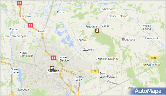 mapa Żabokliki gmina Siedlce, Żabokliki gmina Siedlce na mapie Targeo