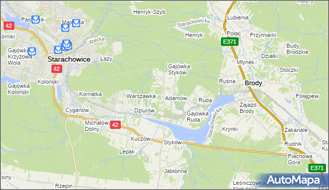 mapa Adamów gmina Brody, Adamów gmina Brody na mapie Targeo