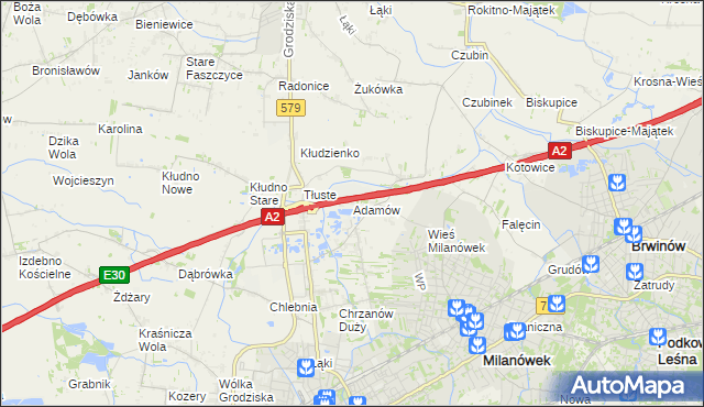 mapa Adamów gmina Grodzisk Mazowiecki, Adamów gmina Grodzisk Mazowiecki na mapie Targeo